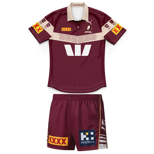 Queensland Maroons 2026 State of Origin Heritage Replica Youth Polo & Shorts Kit