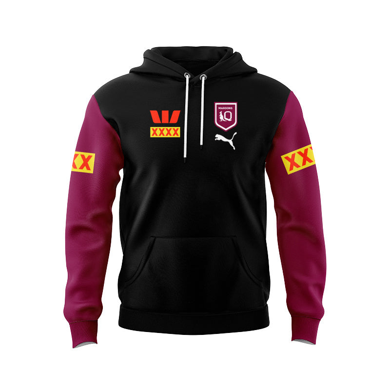 Queensland Maroons 2024 Black Media Replica Hoodie