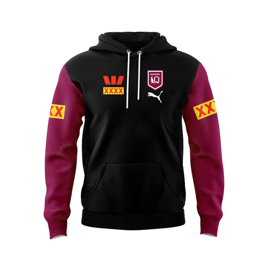 Queensland Maroons 2024 Black Media Replica Hoodie